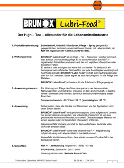 Brunox Lubri-Food Datenblatt – Alle Informationen zu Brunox Lubri-Food Schmiermittel für den Lebensmittelbereich Brunox Lubri-Food Datenblatt